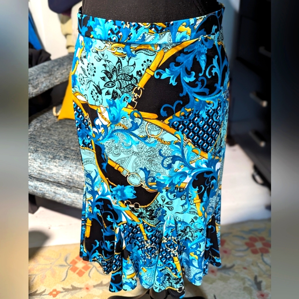 VINTAGE JM Collection petite printed skirt with flared ruffles